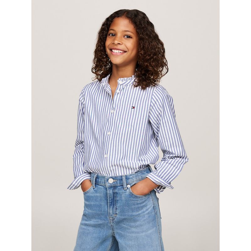 TOMMY HILFIGER - Blusa Con Cuello De Volantes Celeste Tommy Hilfiger