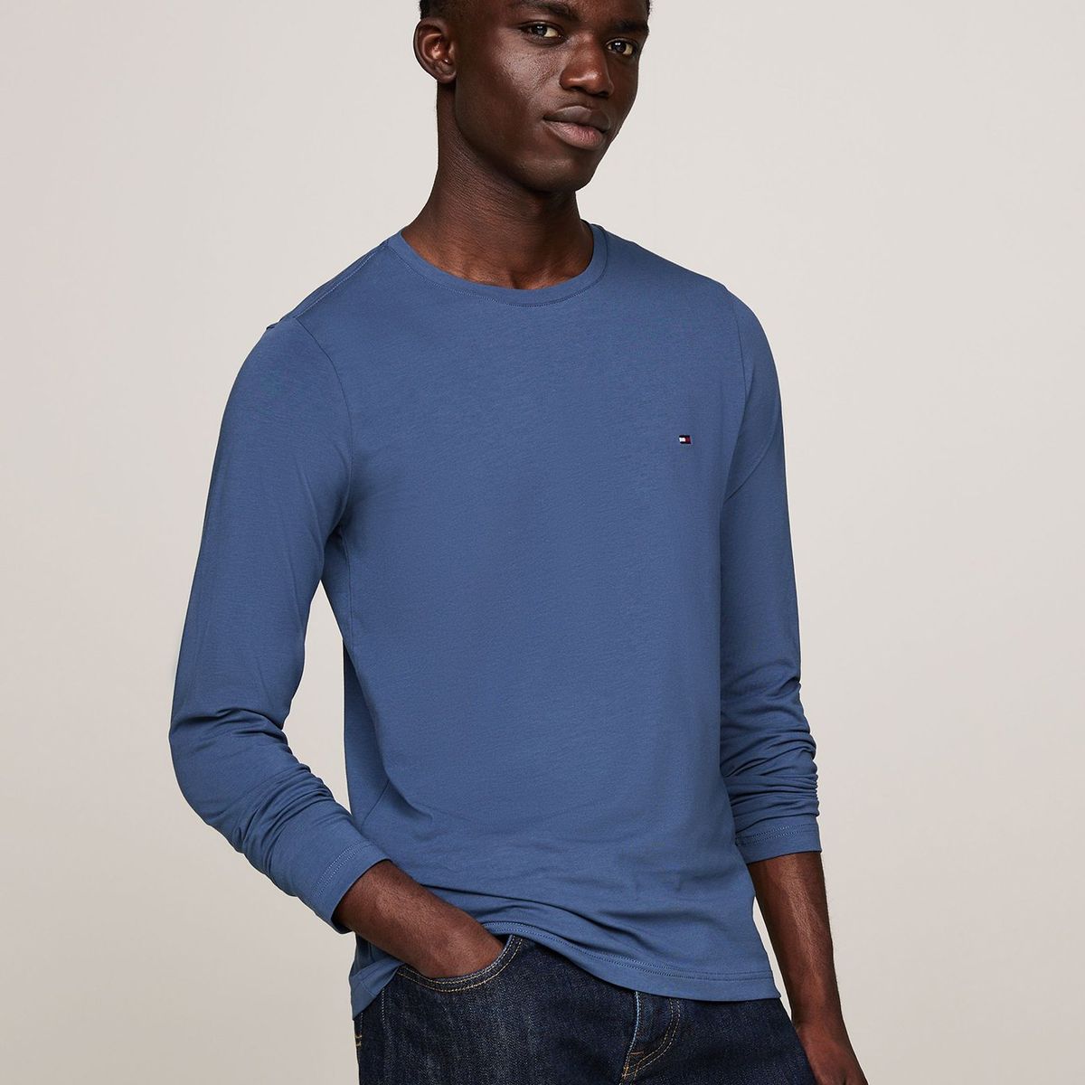 TOMMY HILFIGER - Polera Básica Slim Fit Organic Cotton Azul Tommy Hilfiger
