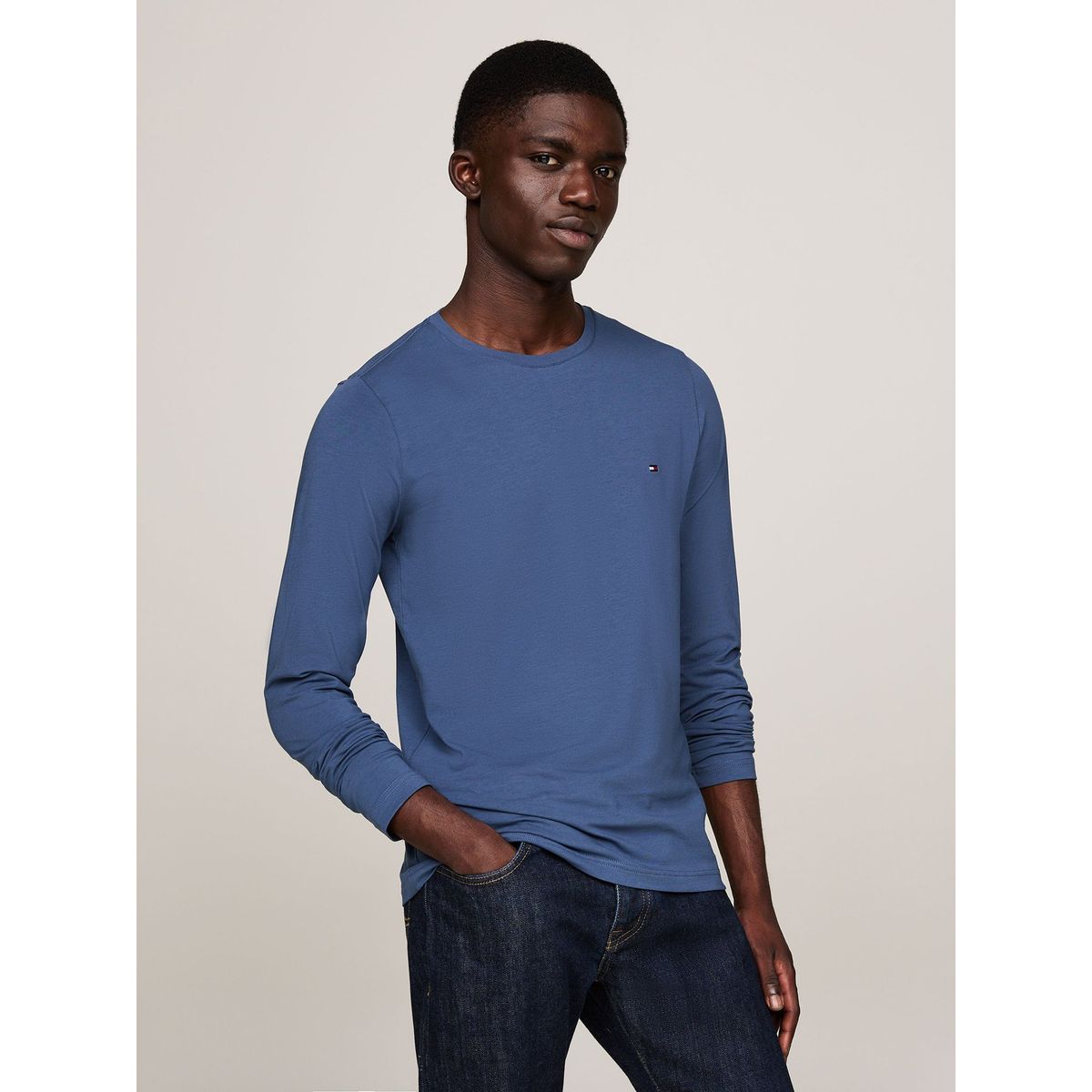TOMMY HILFIGER - Polera Básica Slim Fit Organic Cotton Azul Tommy Hilfiger