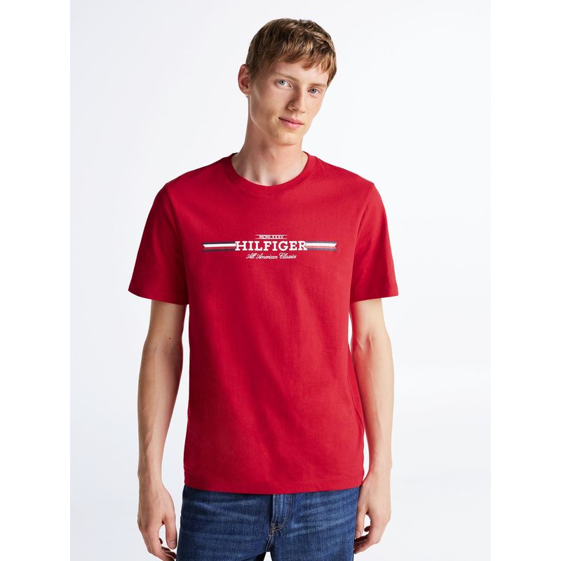 TOMMY HILFIGER - Polera Hilfiger Chest Stripe Logo Rojo Tommy Hilfiger