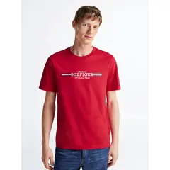 TOMMY HILFIGER - Polera Hilfiger Chest Stripe Logo Rojo