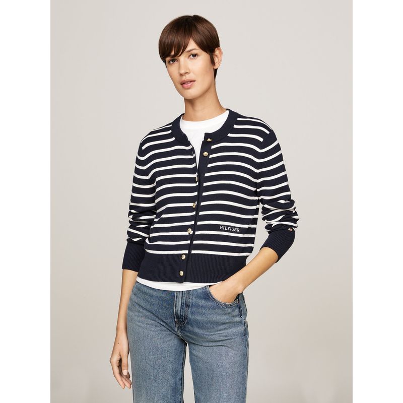 TOMMY HILFIGER - Cárdigan De Rayas C-Neck Slim Fit Azul Tommy Hilfiger.