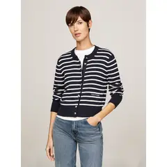TOMMY HILFIGER - Cárdigan De Rayas C-Neck Slim Fit Azul