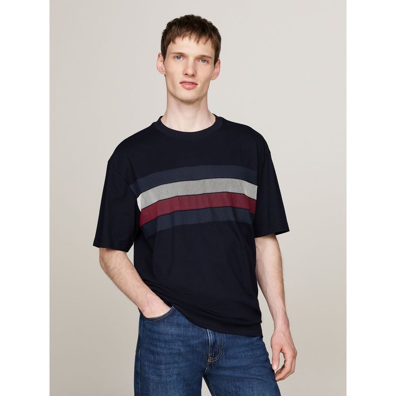 TOMMY HILFIGER - Polera Shadow Global Stripe Azul Tommy Hilfiger