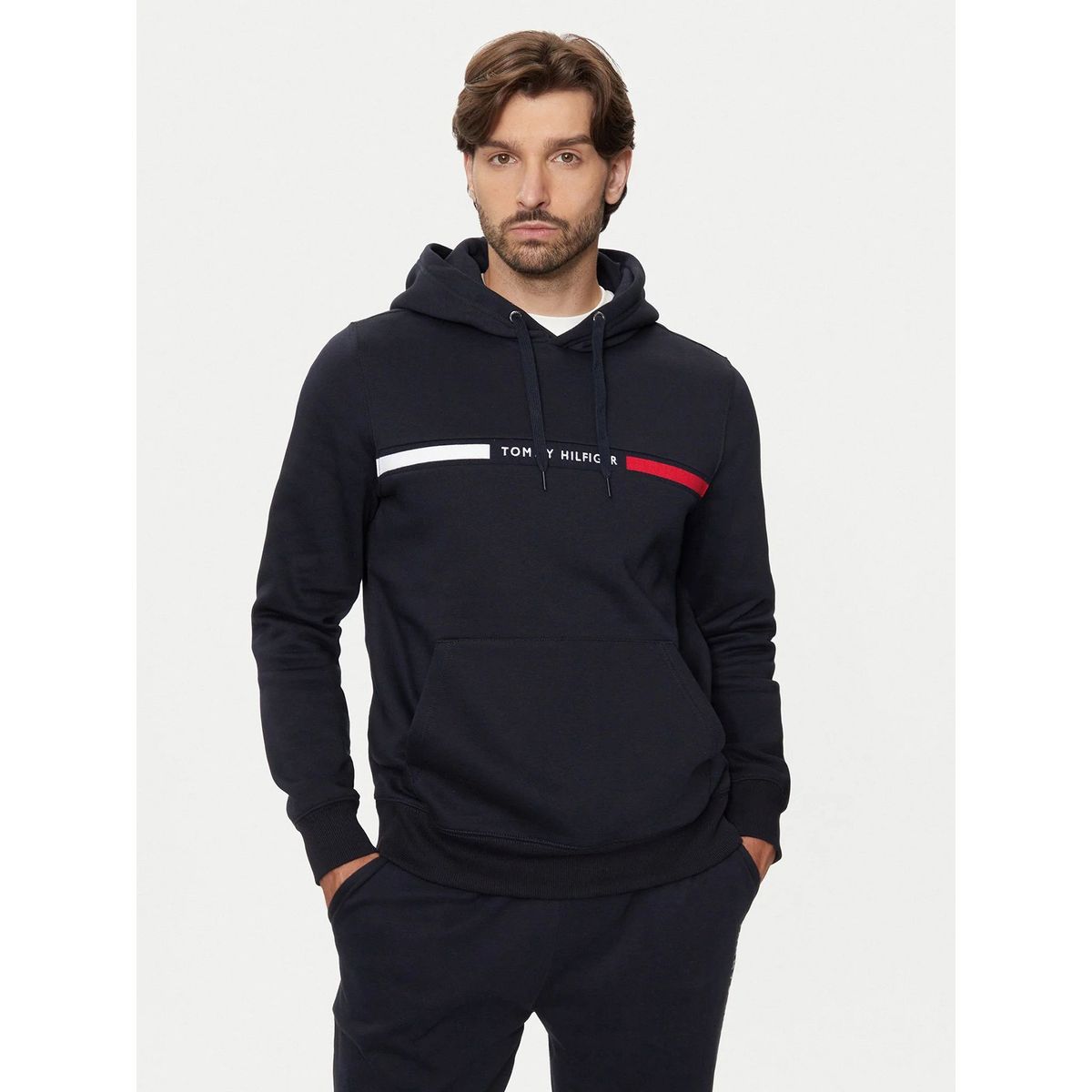 TOMMY HILFIGER - Polerón Hoodie Chest Logo Azul Tommy Hilfiger
