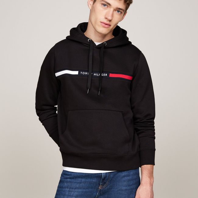 TOMMY HILFIGER - Polerón Hoodie Chest Logo Negro Tommy Hilfiger