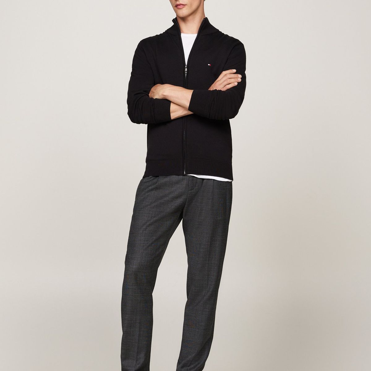 TOMMY HILFIGER - Sweater Essential Cotton Con Cierre Negro Tommy Hilfiger
