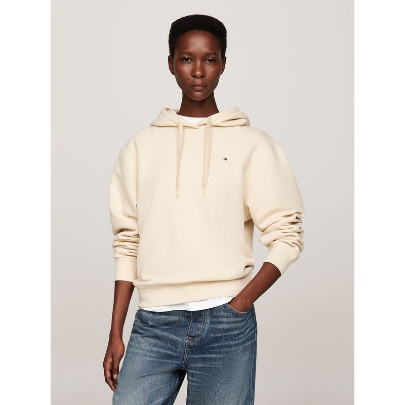 TOMMY HILFIGER - Polerón Hoodie Con Logo Bordado Beige Tommy Hilfiger