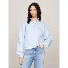 TOMMY HILFIGER - Polerón Cropped Con Cierre Celeste