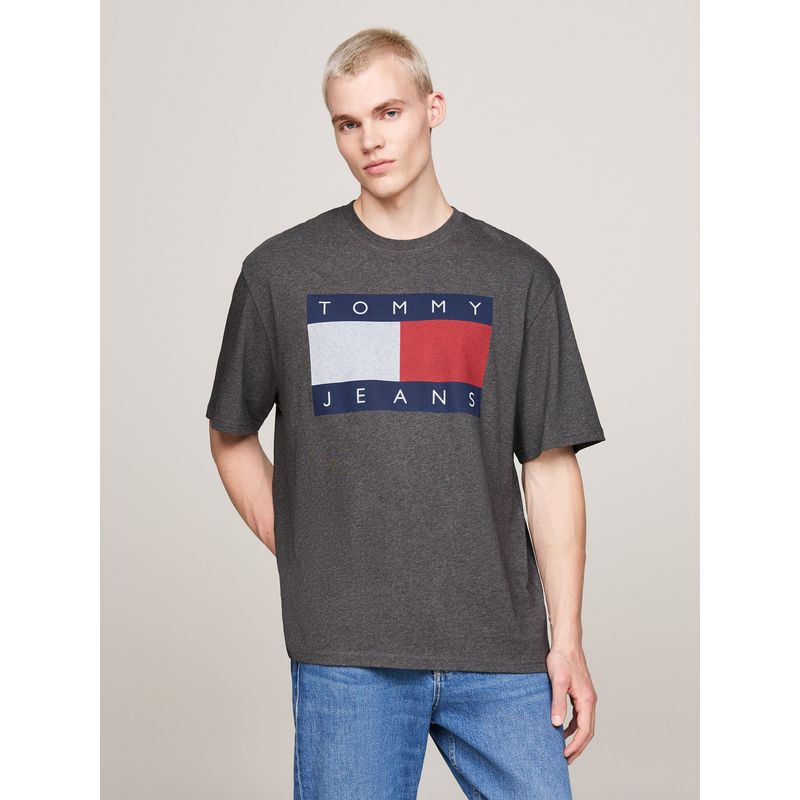 TOMMY HILFIGER - Polera Melange Flag Relaxed Fit Gris Tommy Hilfiger