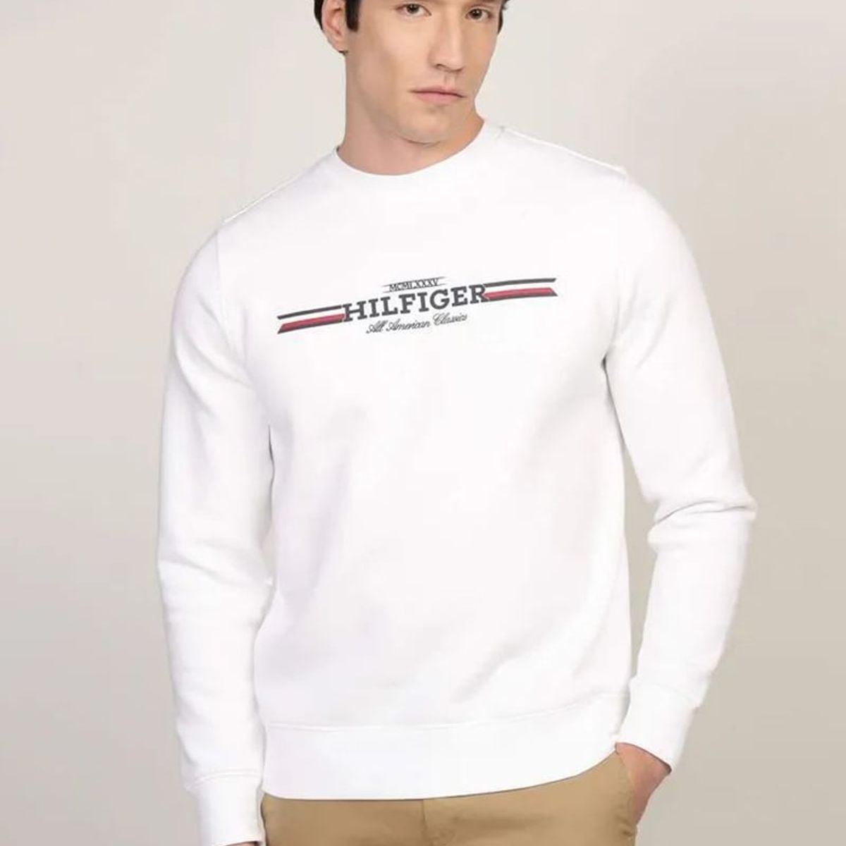 TOMMY HILFIGER - Polerón Stripe Logo Blanco Tommy Hilfiger
