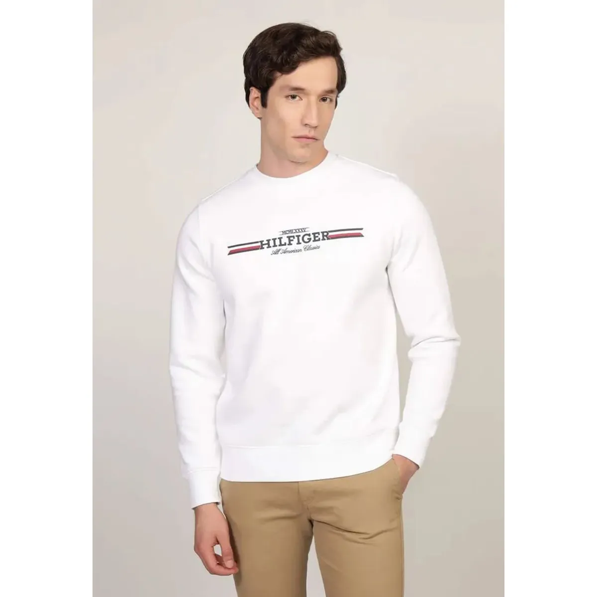 TOMMY HILFIGER - Polerón Stripe Logo Blanco Tommy Hilfiger