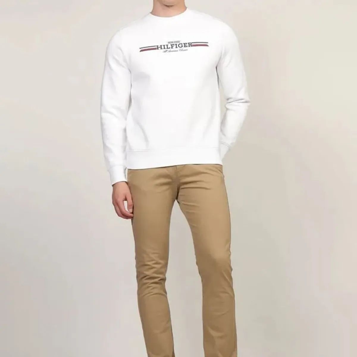 TOMMY HILFIGER - Polerón Stripe Logo Blanco Tommy Hilfiger