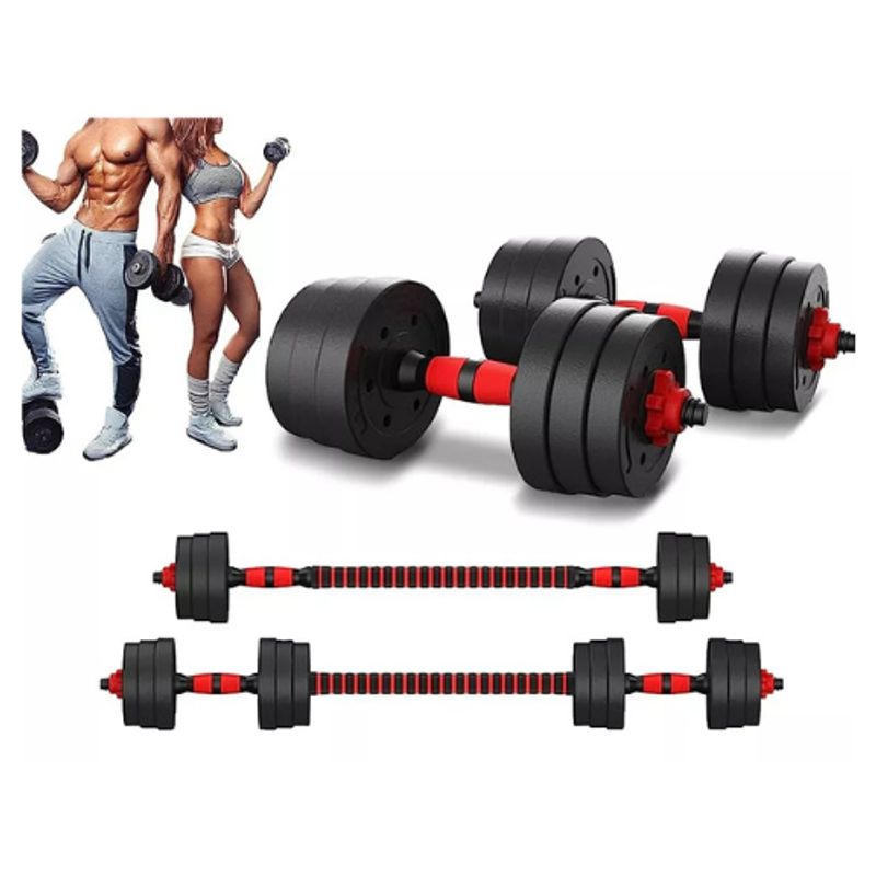 GENERICO - Set Mancuernas 20 Kg Convertible A Barra Kettlebell 3 En 1