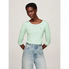 TOMMY HILFIGER - Polera Acanalada Slim Fit Con Logo Verde