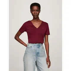TOMMY HILFIGER - Polera V-Neck Slim Fit Burdeo