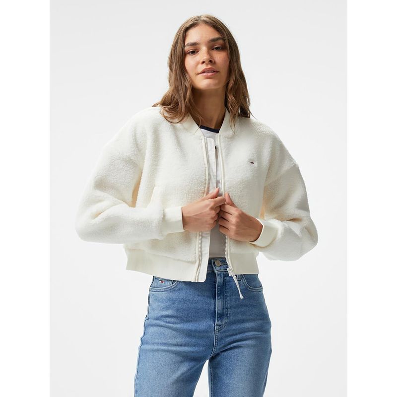 TOMMY HILFIGER - Polerón Estilo Bomber Solid Blanco Tommy Hilfiger