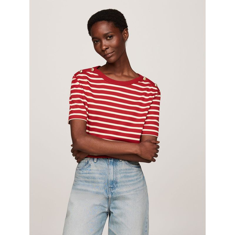 TOMMY HILFIGER - Polera Con Logo Botones Dorados Rojo Tommy Hilfiger