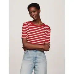 TOMMY HILFIGER - Polera Con Logo Botones Dorados Rojo