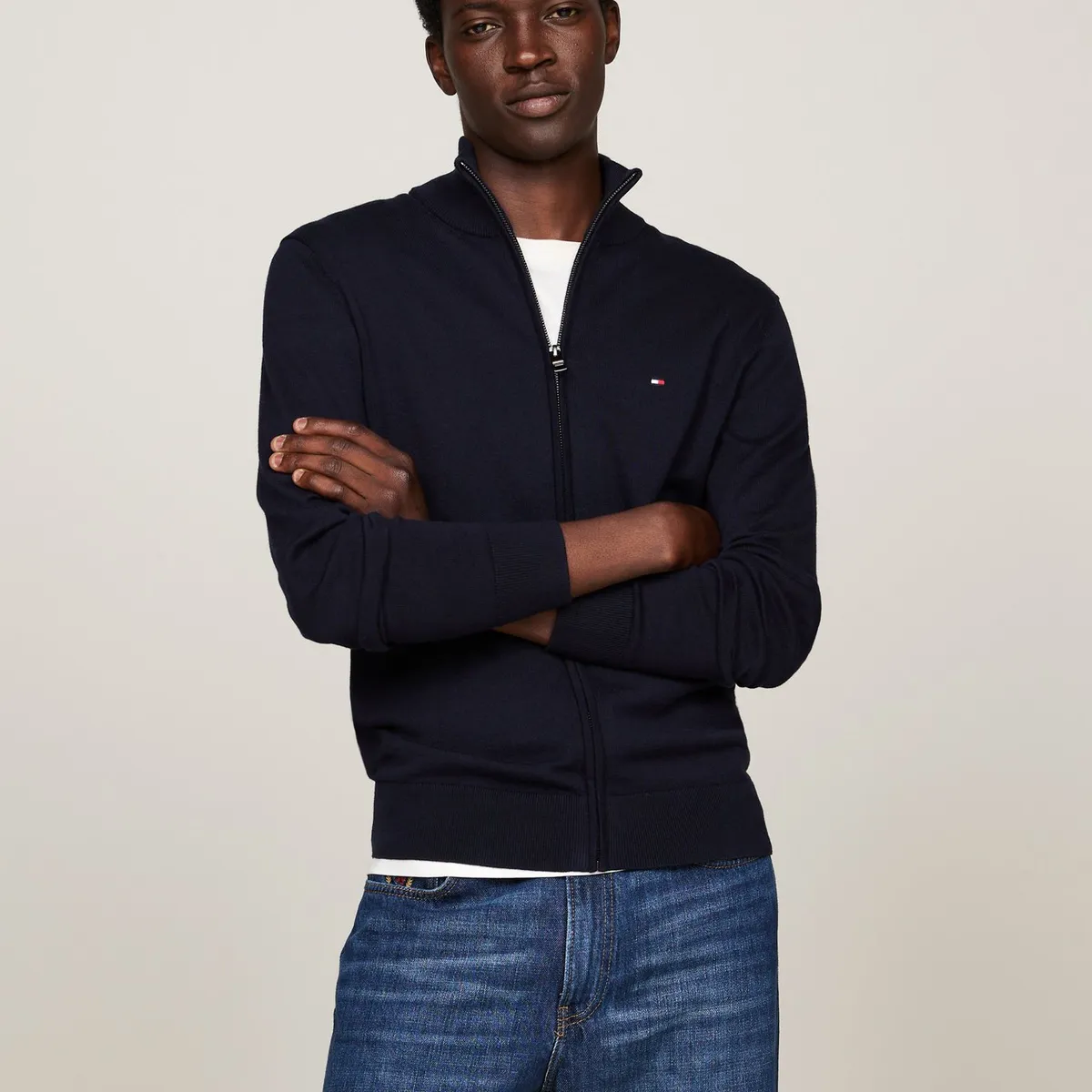 TOMMY HILFIGER - Sweater Essential Cotton Con Cierre Azul Tommy Hilfiger