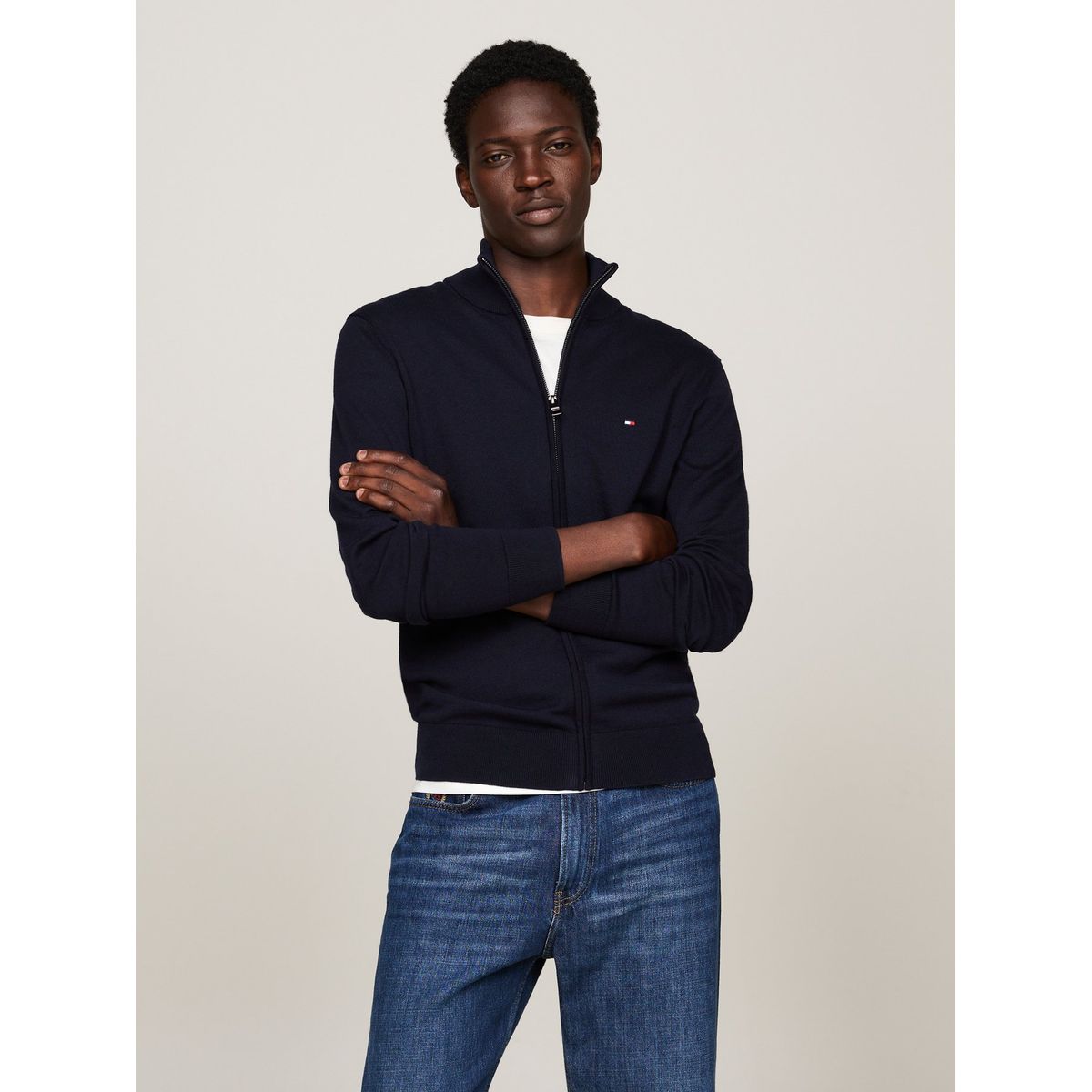 TOMMY HILFIGER - Sweater Essential Cotton Con Cierre Azul Tommy Hilfiger
