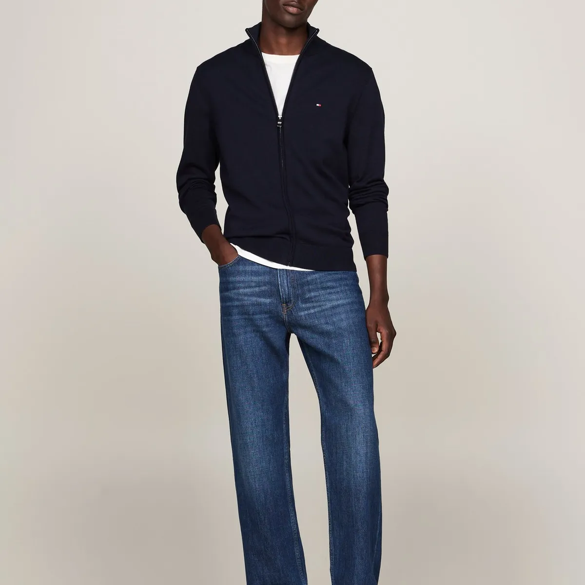 TOMMY HILFIGER - Sweater Essential Cotton Con Cierre Azul Tommy Hilfiger