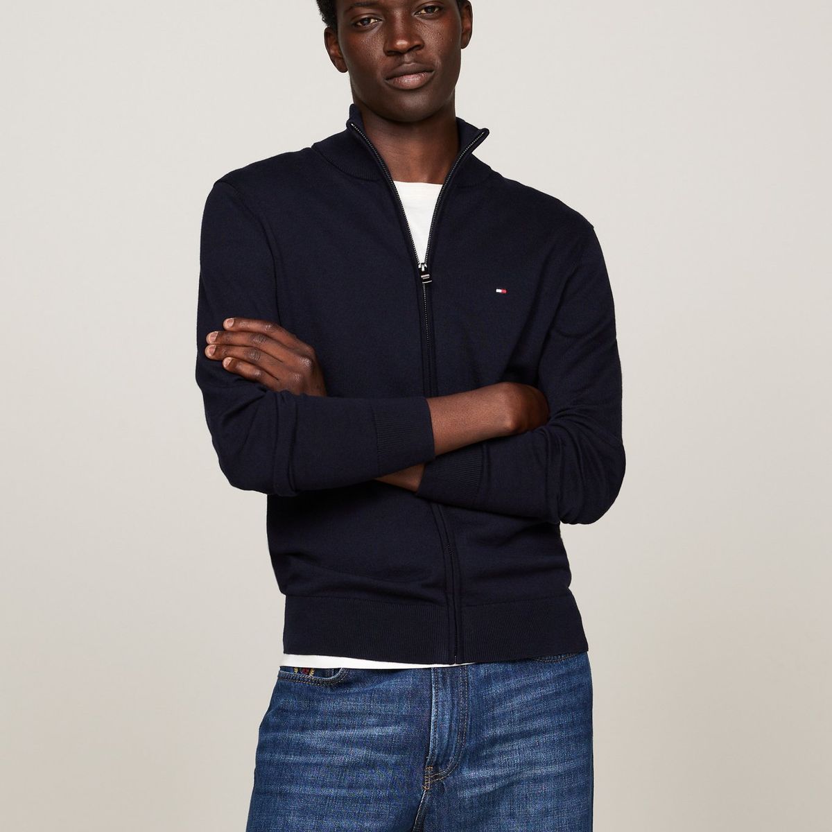 TOMMY HILFIGER - Sweater Essential Cotton Con Cierre Azul Tommy Hilfiger