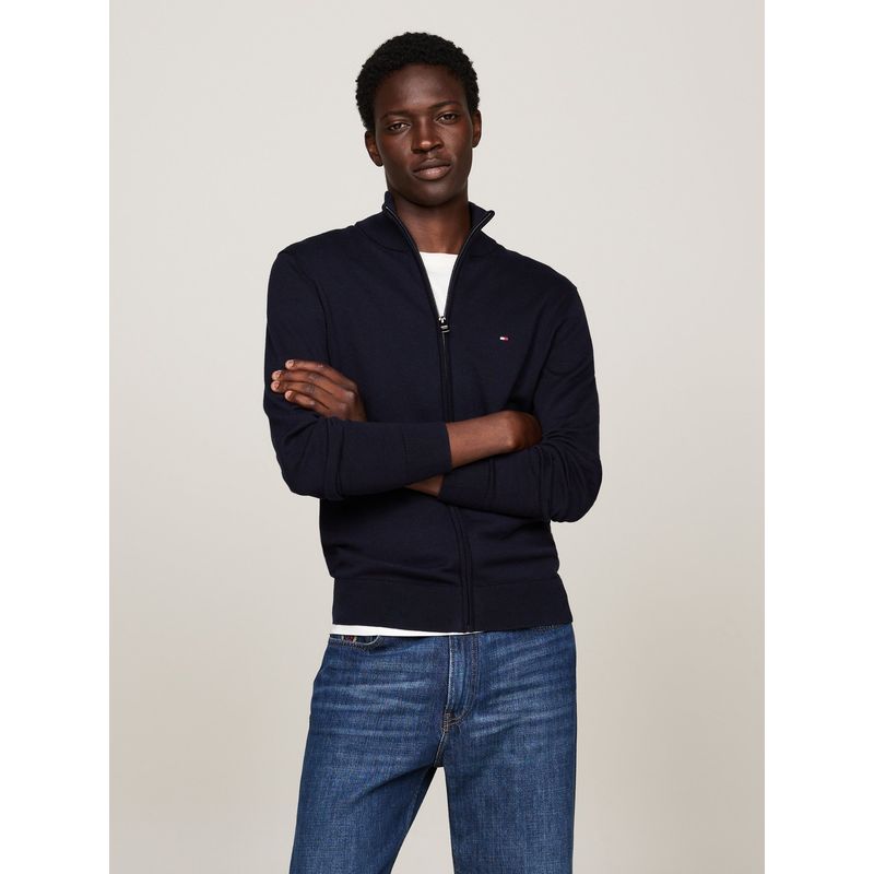 TOMMY HILFIGER - Sweater Essential Cotton Con Cierre Azul Tommy Hilfiger