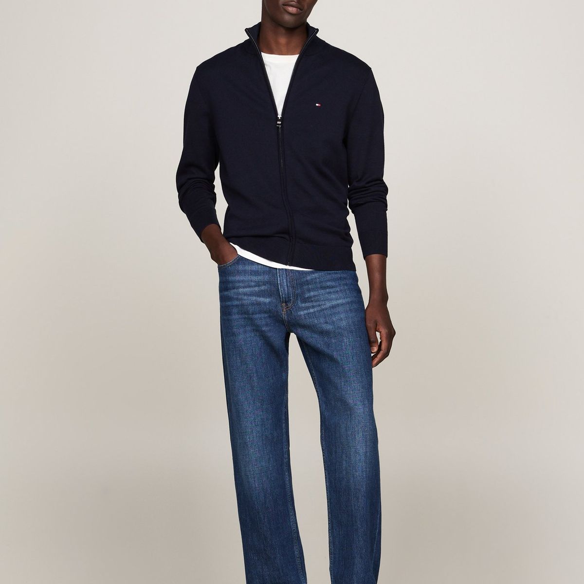 TOMMY HILFIGER - Sweater Essential Cotton Con Cierre Azul Tommy Hilfiger