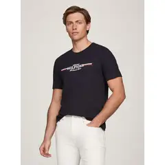TOMMY HILFIGER - Polera Hilfiger Chest Stripe Logo Azul
