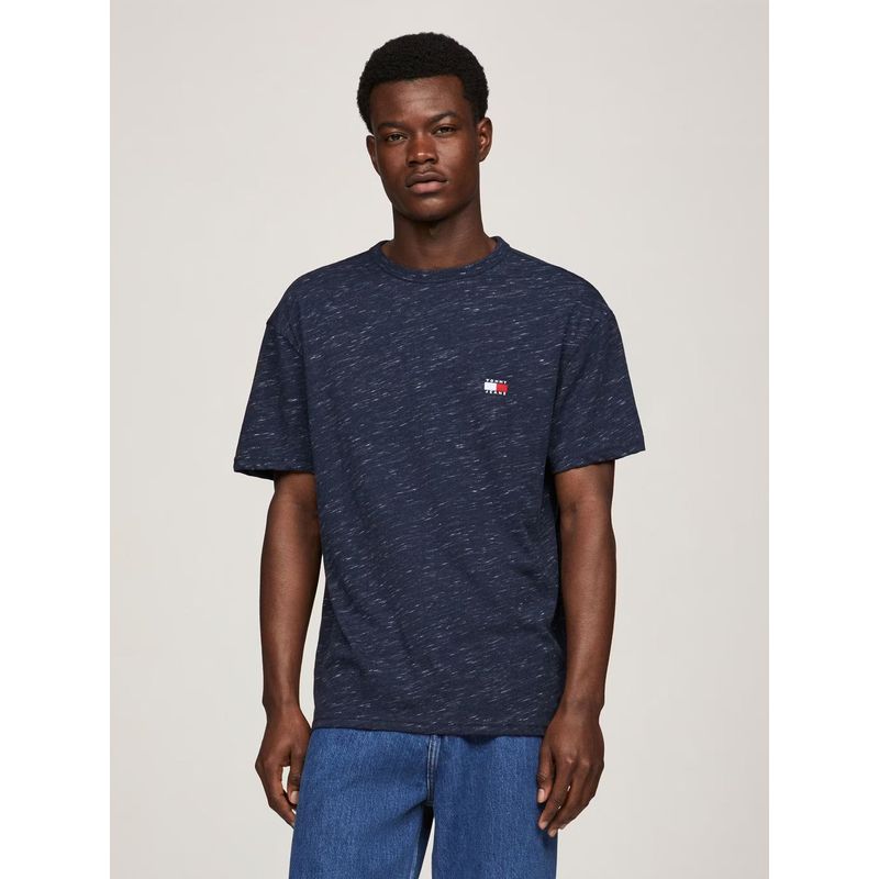TOMMY HILFIGER - Polera Jaspeada Con Logo Regular Fit Azul Tommy Hilfiger