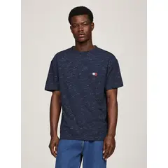 TOMMY HILFIGER - Polera Jaspeada Con Logo Regular Fit Azul