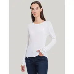 TOMMY HILFIGER - Polera Slub Soft Con Logo Blanco