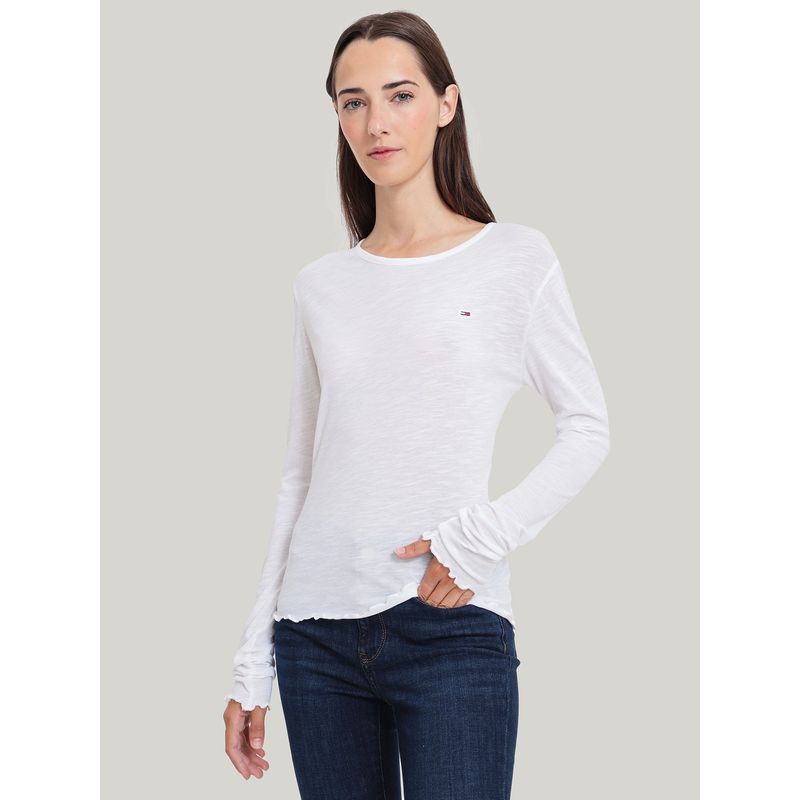 TOMMY HILFIGER - Polera Slub Soft Con Logo Blanco Tommy Hilfiger