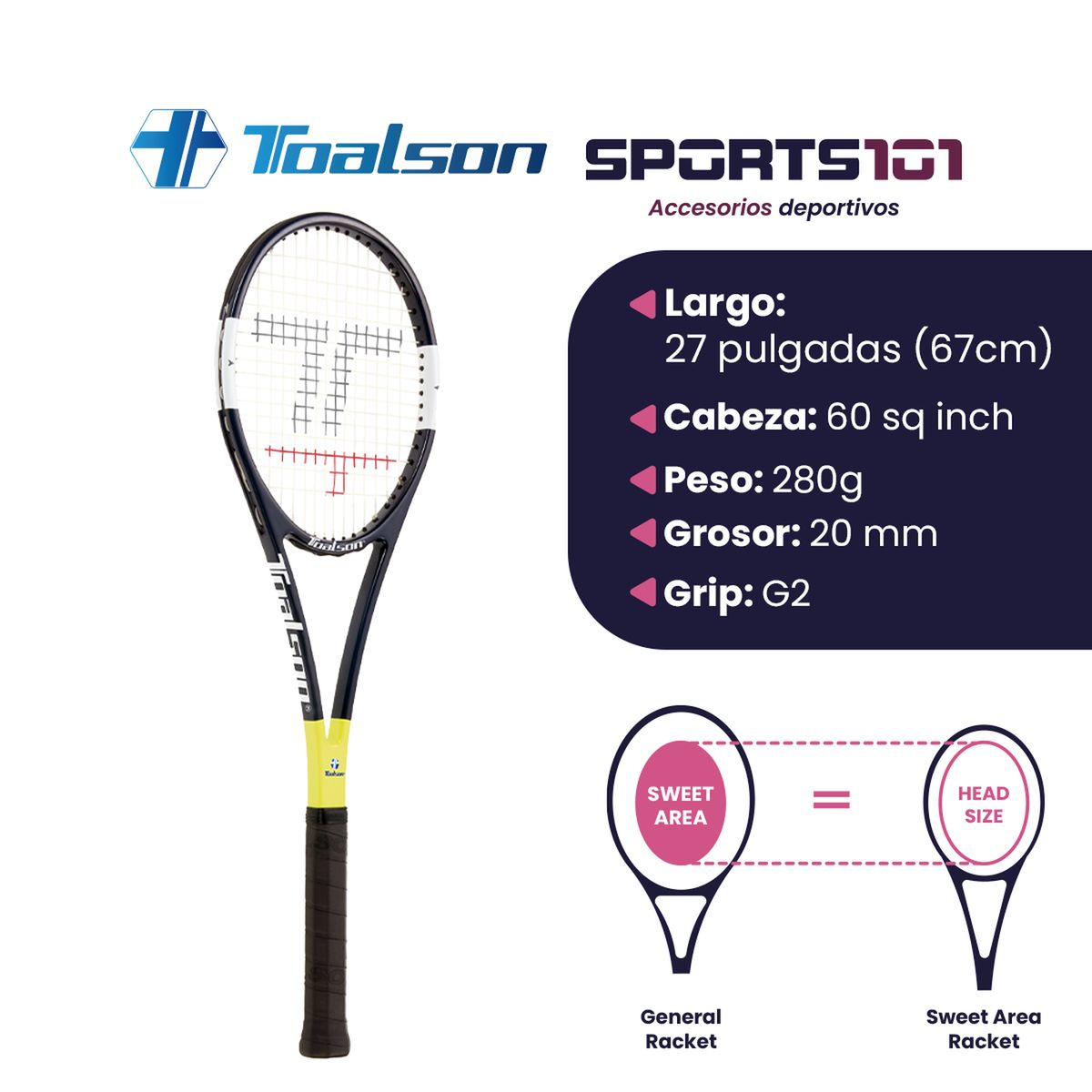 GENERICO - Raqueta de Tenis Toalson Sweet Area Racket 280 Entrenamiento