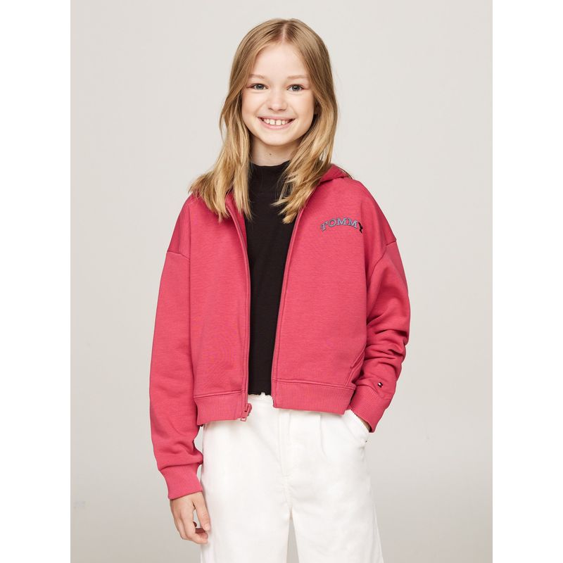 TOMMY HILFIGER - Polerón Hoodie De Niña Varsity Logo Rosado Tommy Hilfiger