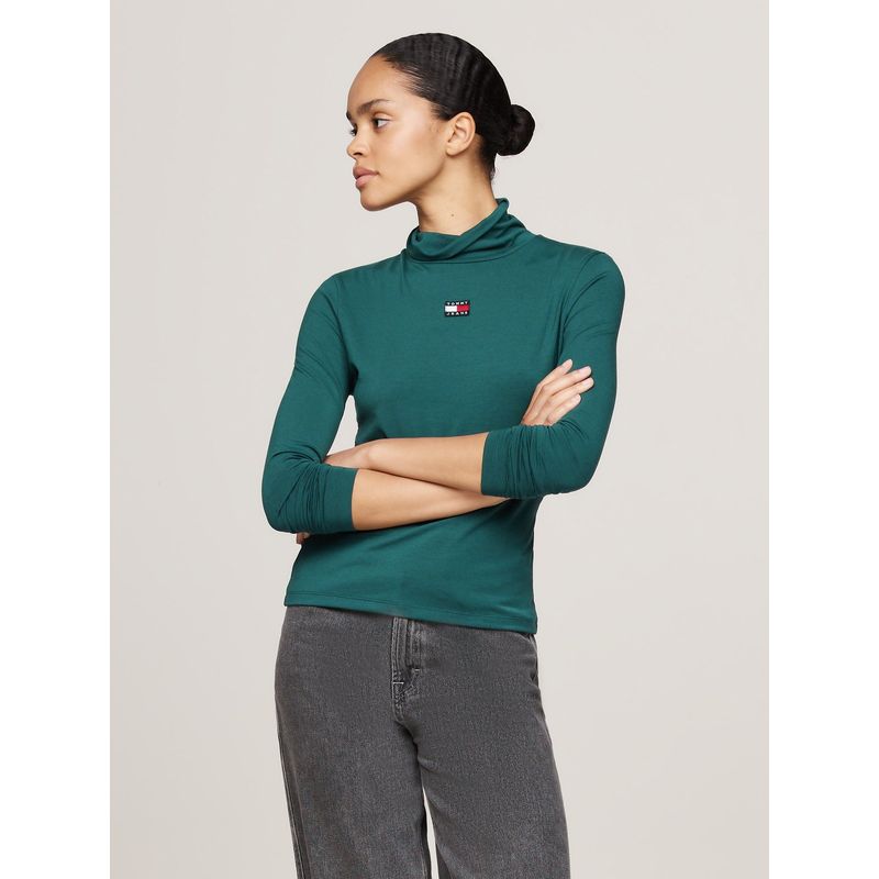 TOMMY HILFIGER - Polera Con Cuello Alto Y Logo Verde Tommy Hilfiger