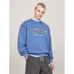 TOMMY HILFIGER - Polerón Relaxed Varsity Con Efecto Lavado Azul