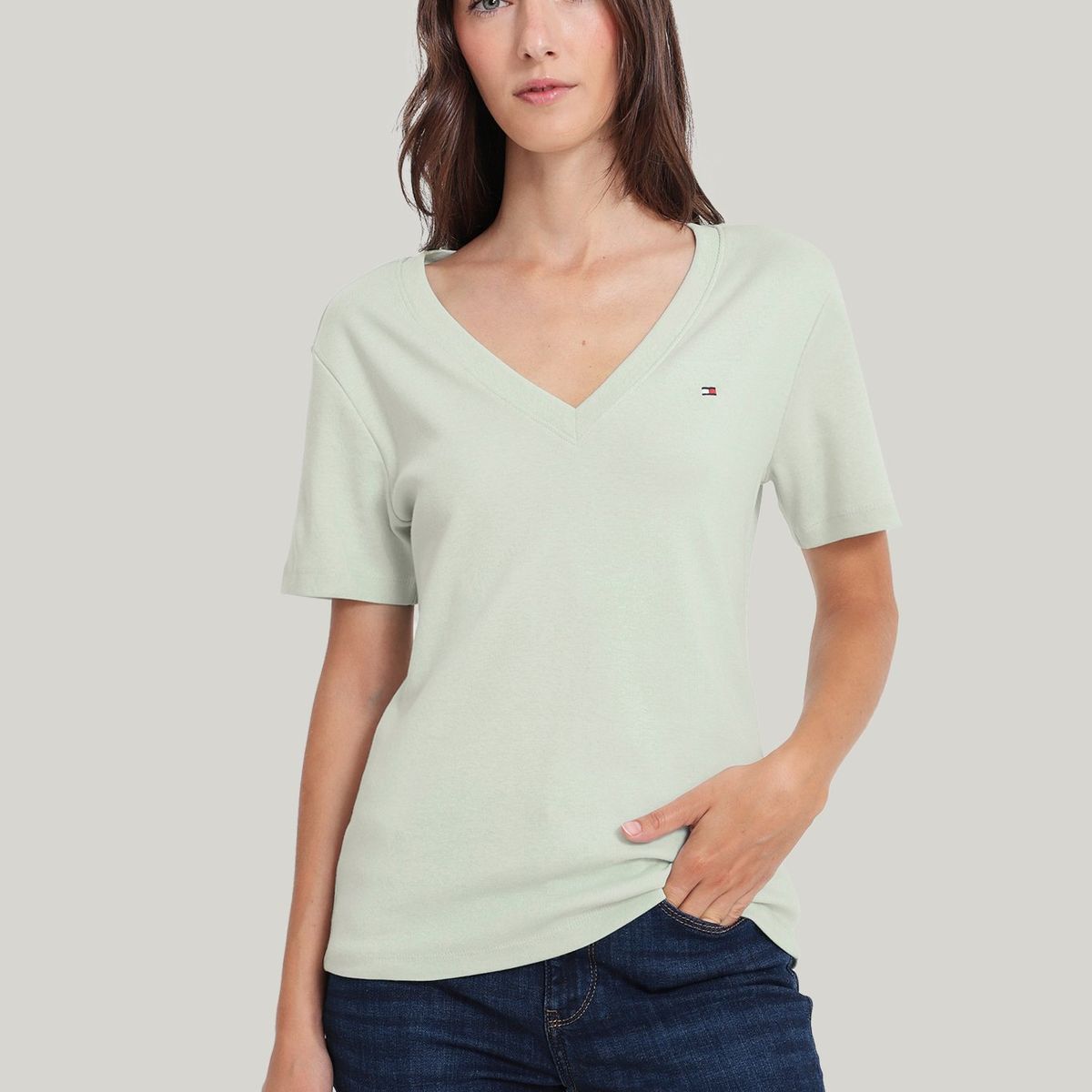 TOMMY HILFIGER - Polera A Rayas V-Neck Slim Fit Verde Tommy Hilfiger