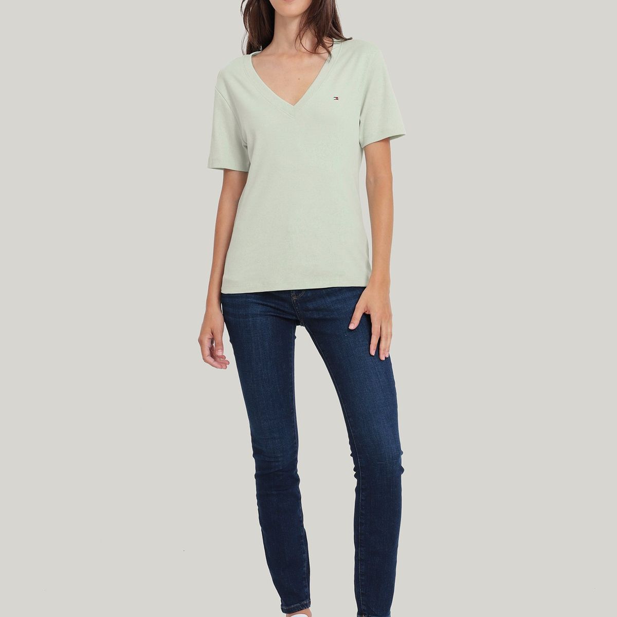 TOMMY HILFIGER - Polera A Rayas V-Neck Slim Fit Verde Tommy Hilfiger