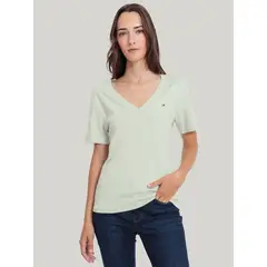 TOMMY HILFIGER - Polera A Rayas V-Neck Slim Fit Verde