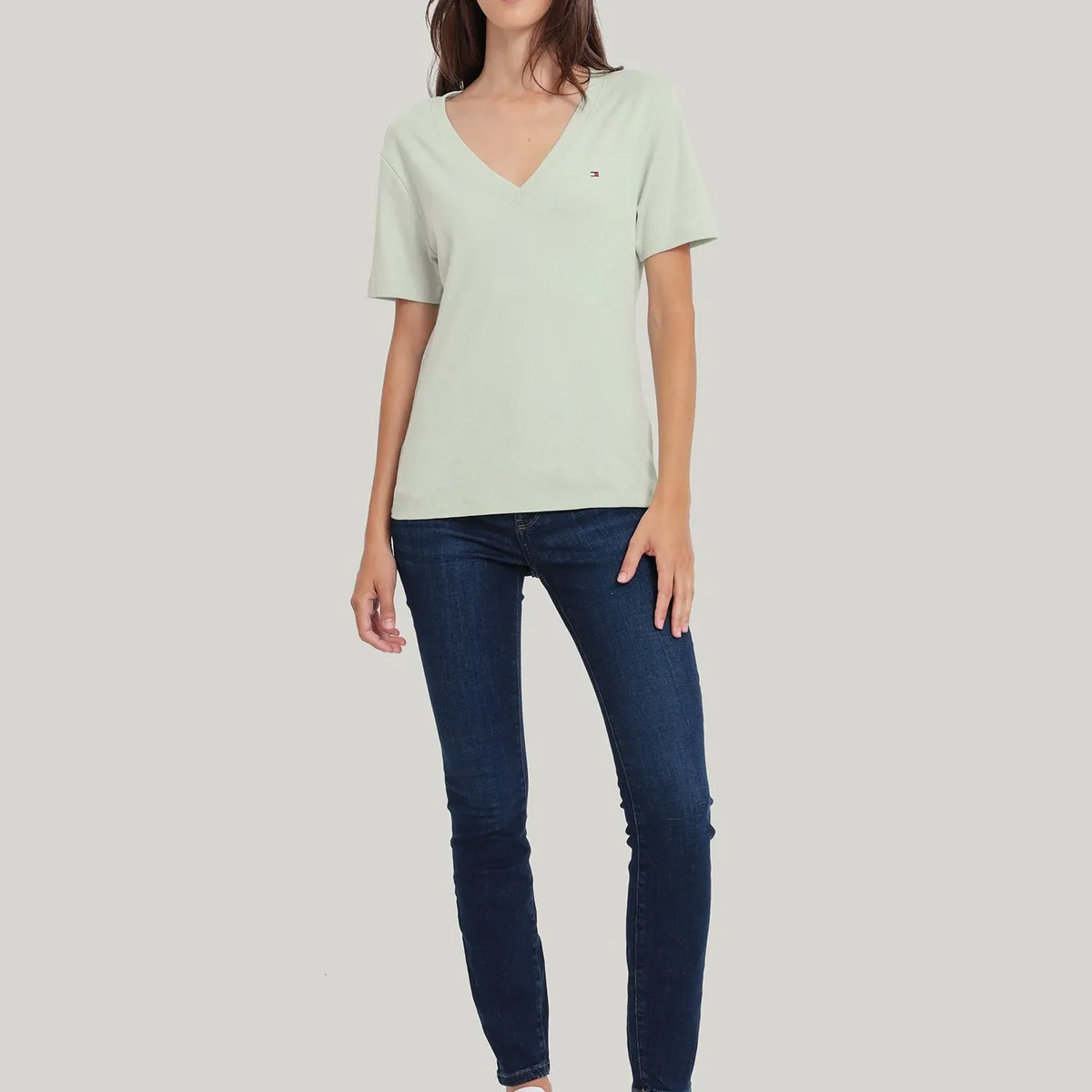 TOMMY HILFIGER - Polera A Rayas V-Neck Slim Fit Verde Tommy Hilfiger