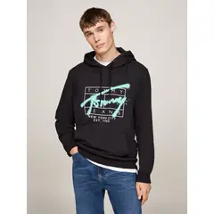TOMMY HILFIGER - Polerón Hoodie Con Logo Graffiti Negro Tommy Hilfiger.