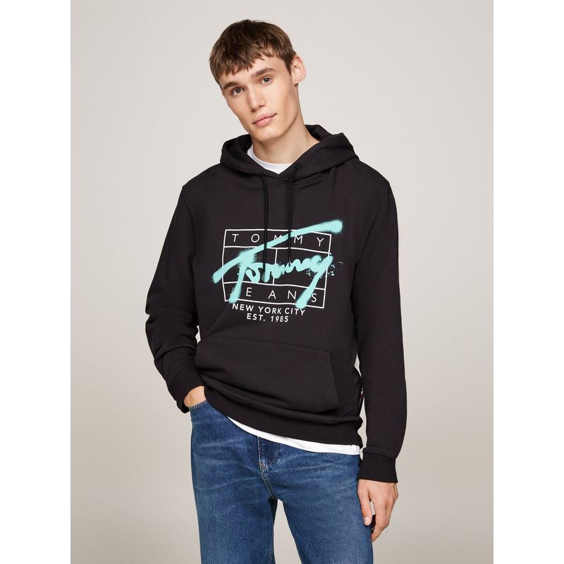 TOMMY HILFIGER - Polerón Hoodie Con Logo Graffiti Negro Tommy Hilfiger.