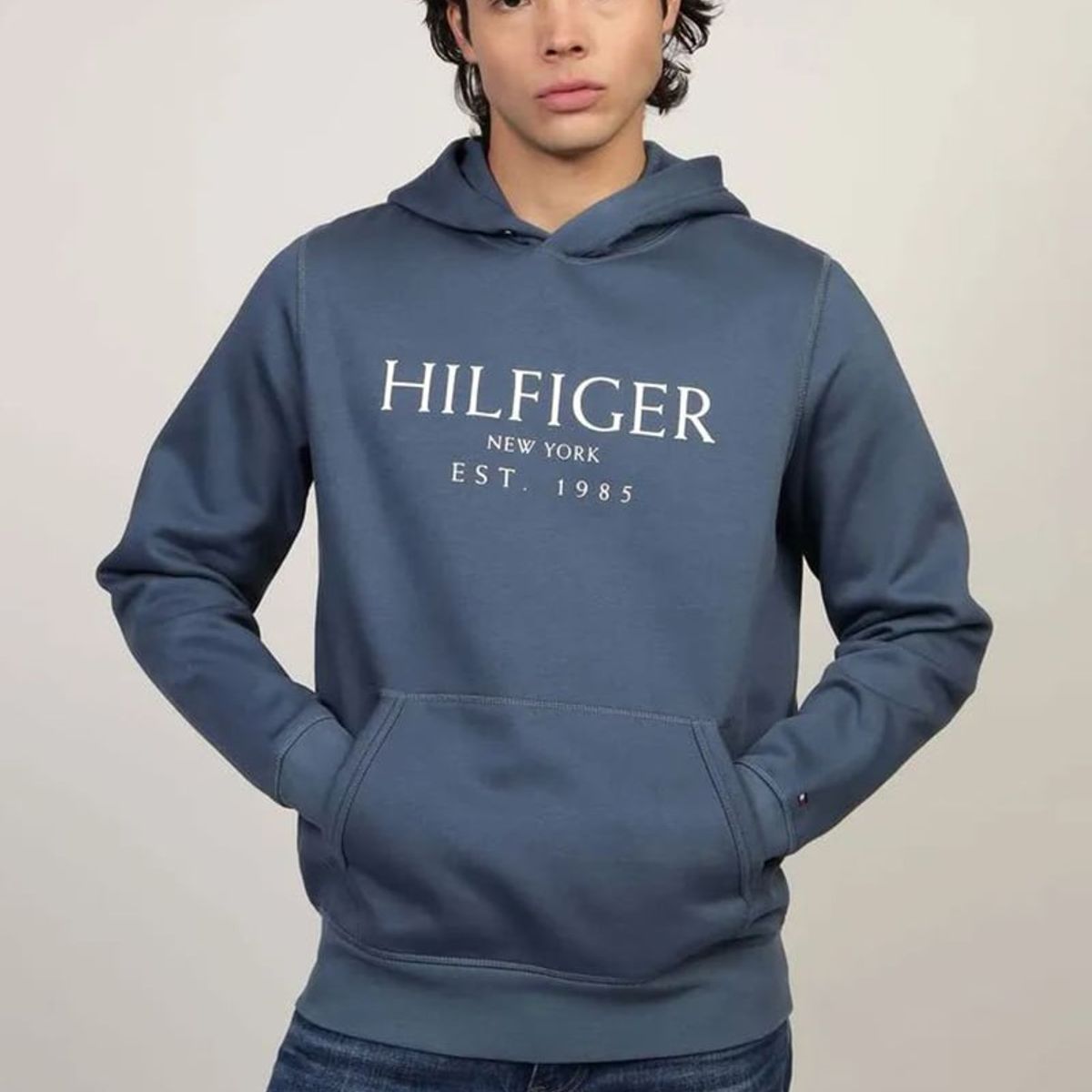 TOMMY HILFIGER - Polerón Hoodie Con Logo Azul Tommy Hilfiger