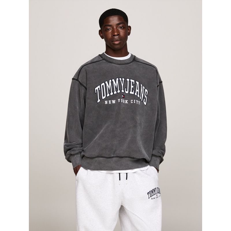 TOMMY HILFIGER - Polerón Relaxed Varsity Con Efecto Lavado Gris Tommy Hilfiger