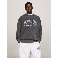 TOMMY HILFIGER - Polerón Relaxed Varsity Con Efecto Lavado Gris