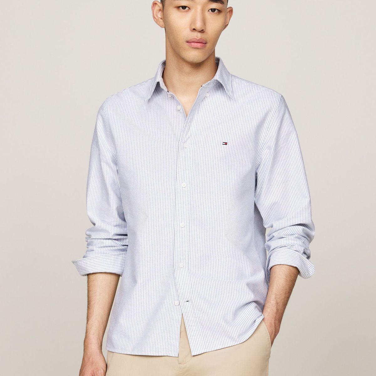 TOMMY HILFIGER - Camisa Heritage De Rayas Regular Fit Celeste Tommy Hilfiger