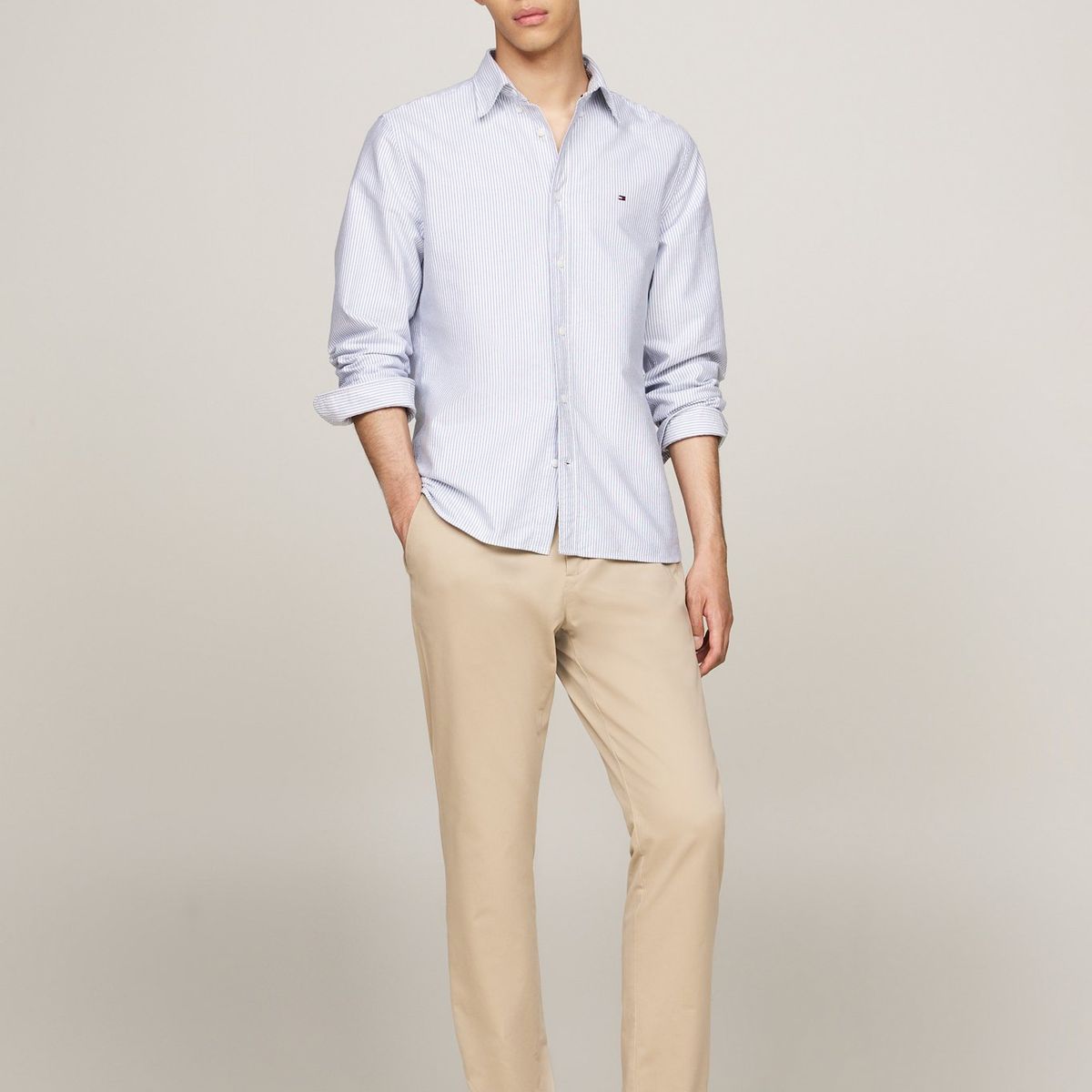 TOMMY HILFIGER - Camisa Heritage De Rayas Regular Fit Celeste Tommy Hilfiger