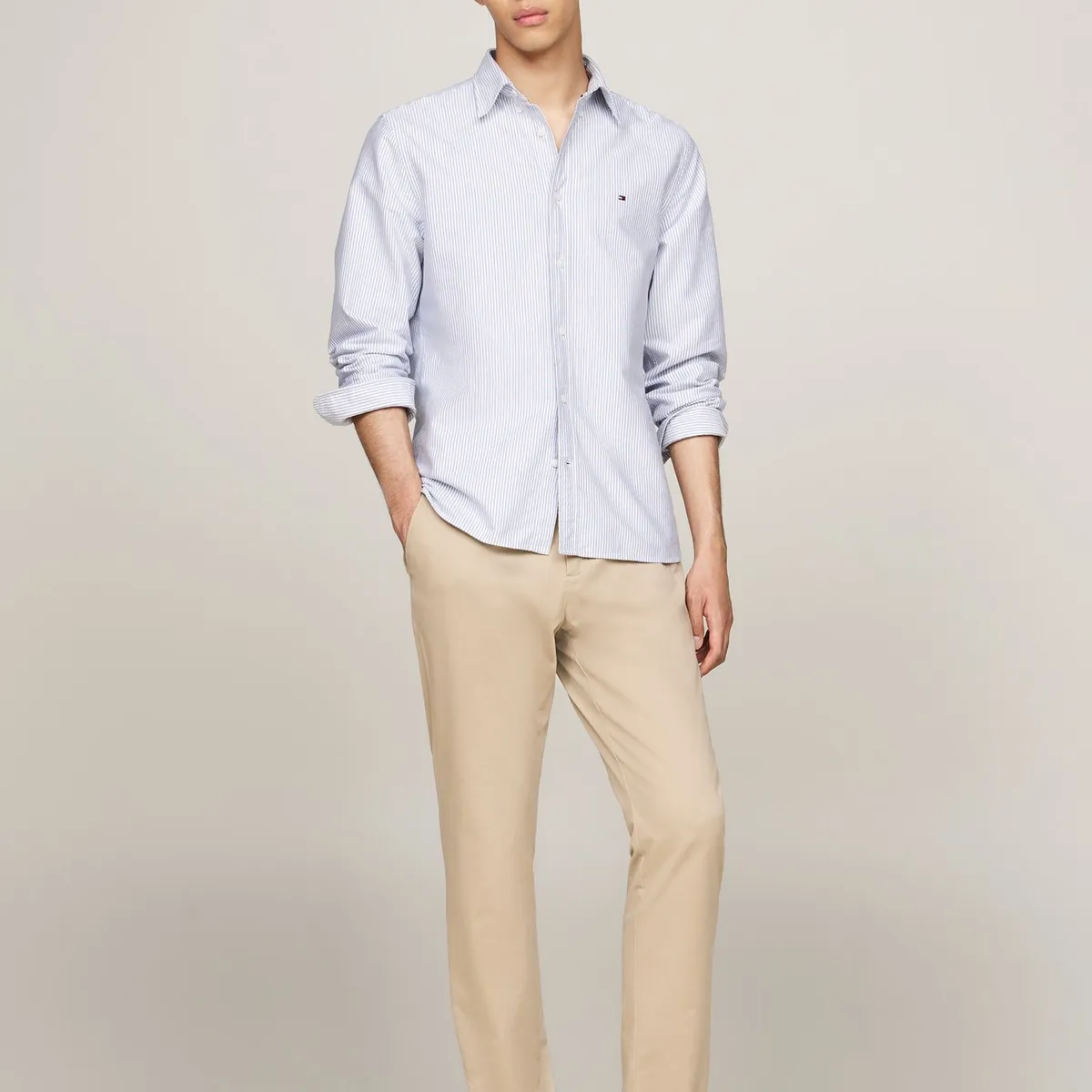 TOMMY HILFIGER - Camisa Heritage De Rayas Regular Fit Celeste Tommy Hilfiger